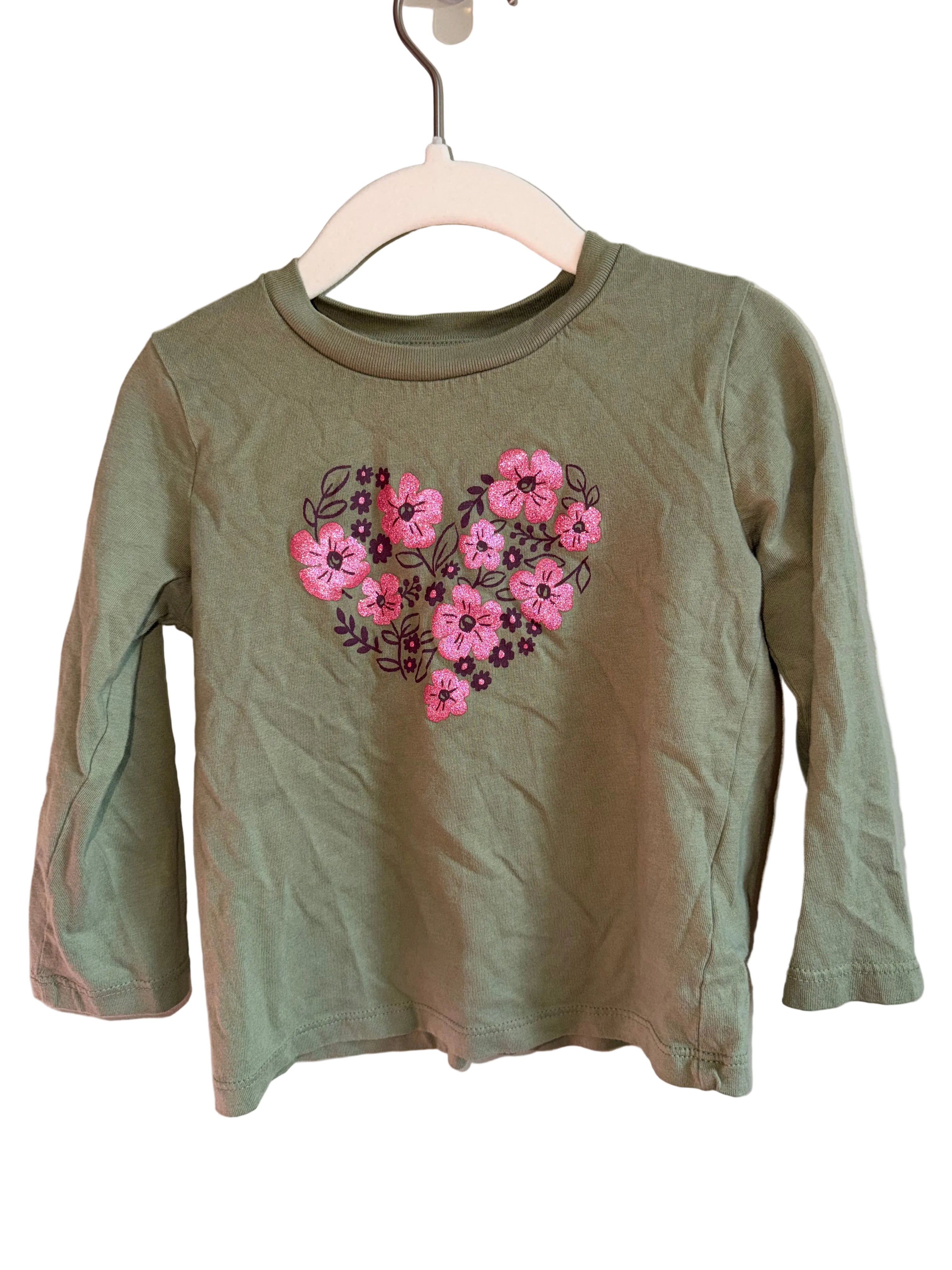 Joe Fresh Floral Heart Long Sleeve Tee – Size 3T