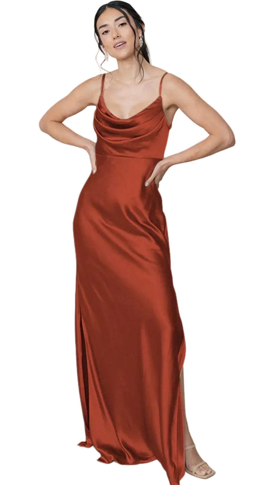 Revelry – Satin Cowl Neck Bridesmaid Maxi Dress (Rust) – Size 18