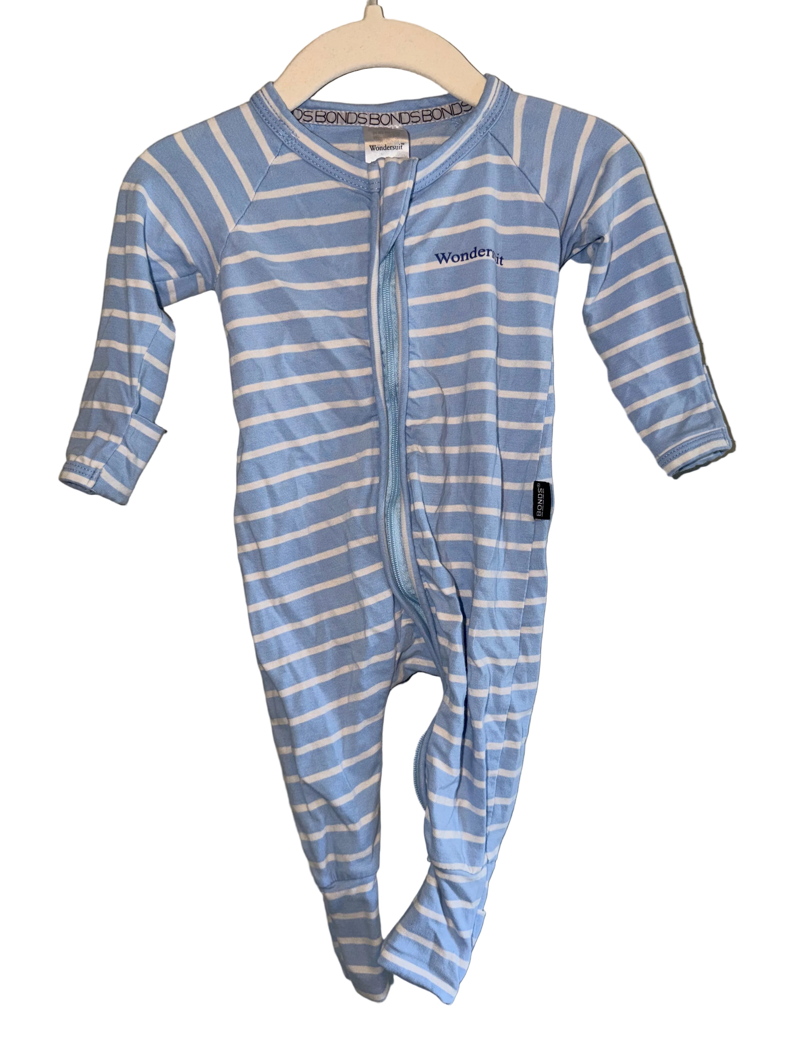 Bonds Wondersuit – Blue Stripe Zip Romper – 000 (0–3 Months)