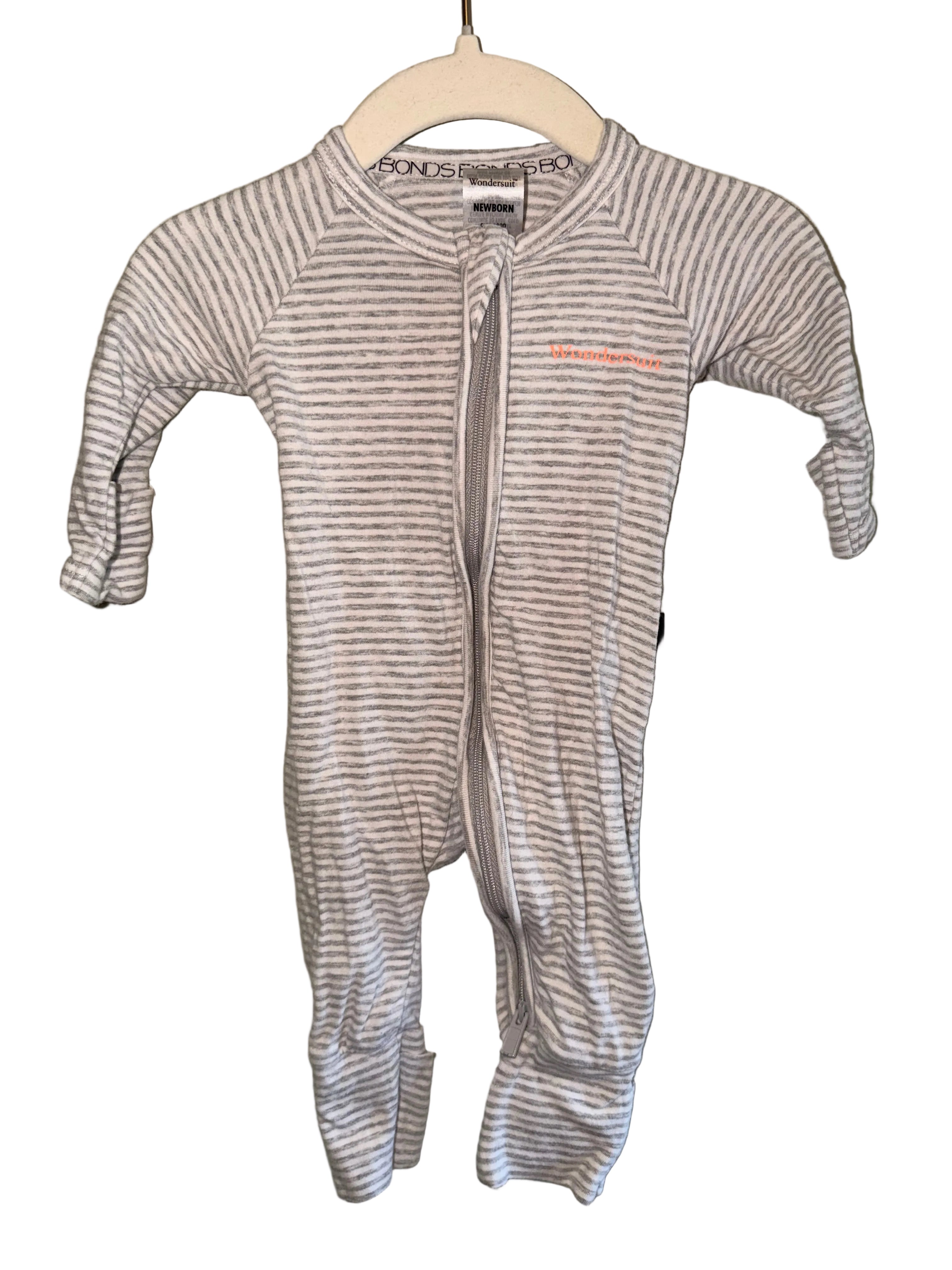 Bonds Wondersuit – Grey Stripe Zip Romper – Newborn