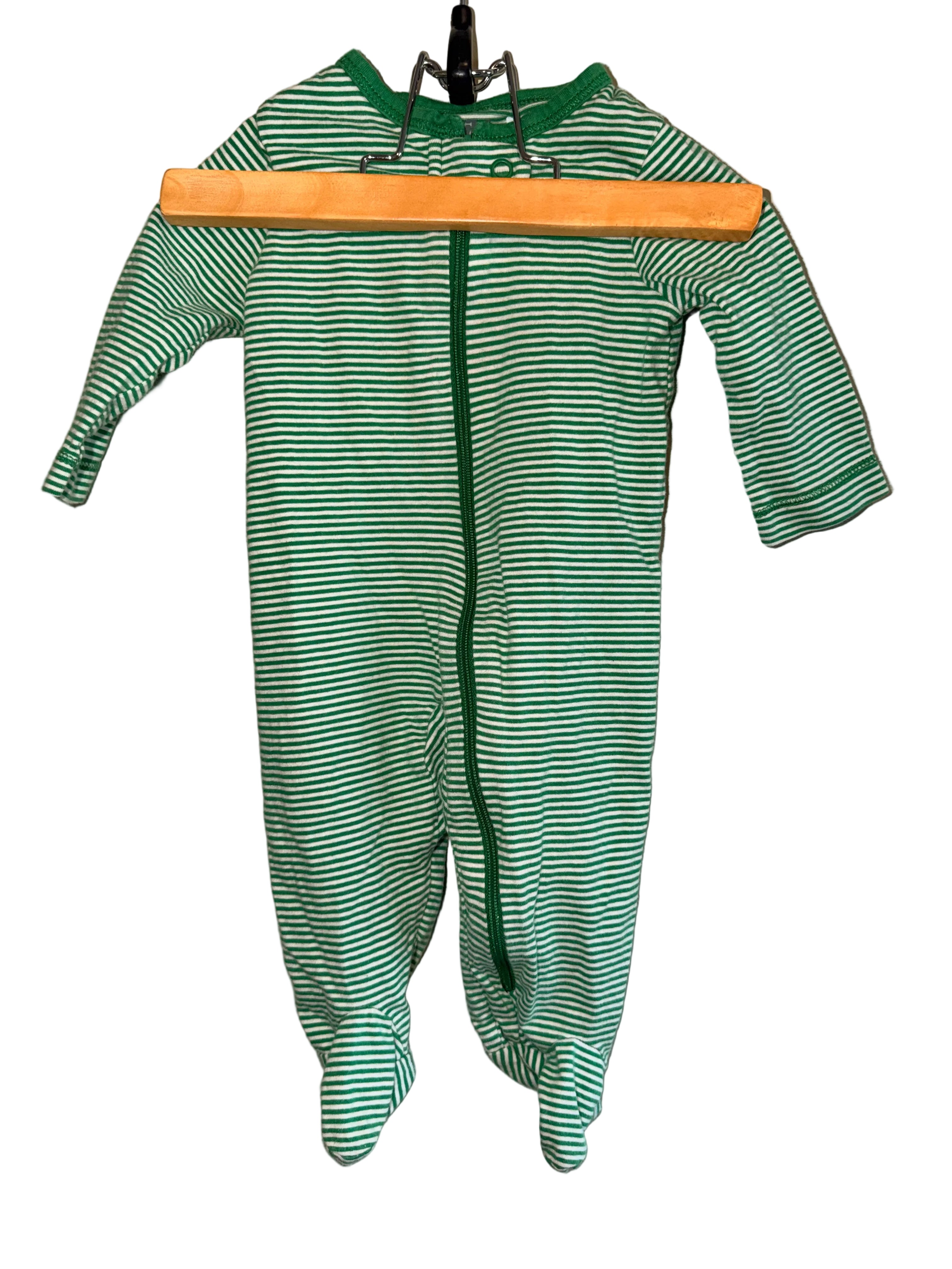 Child of Mine by Carter’s – Green Stripe Zip Sleeper – 0–3 Months