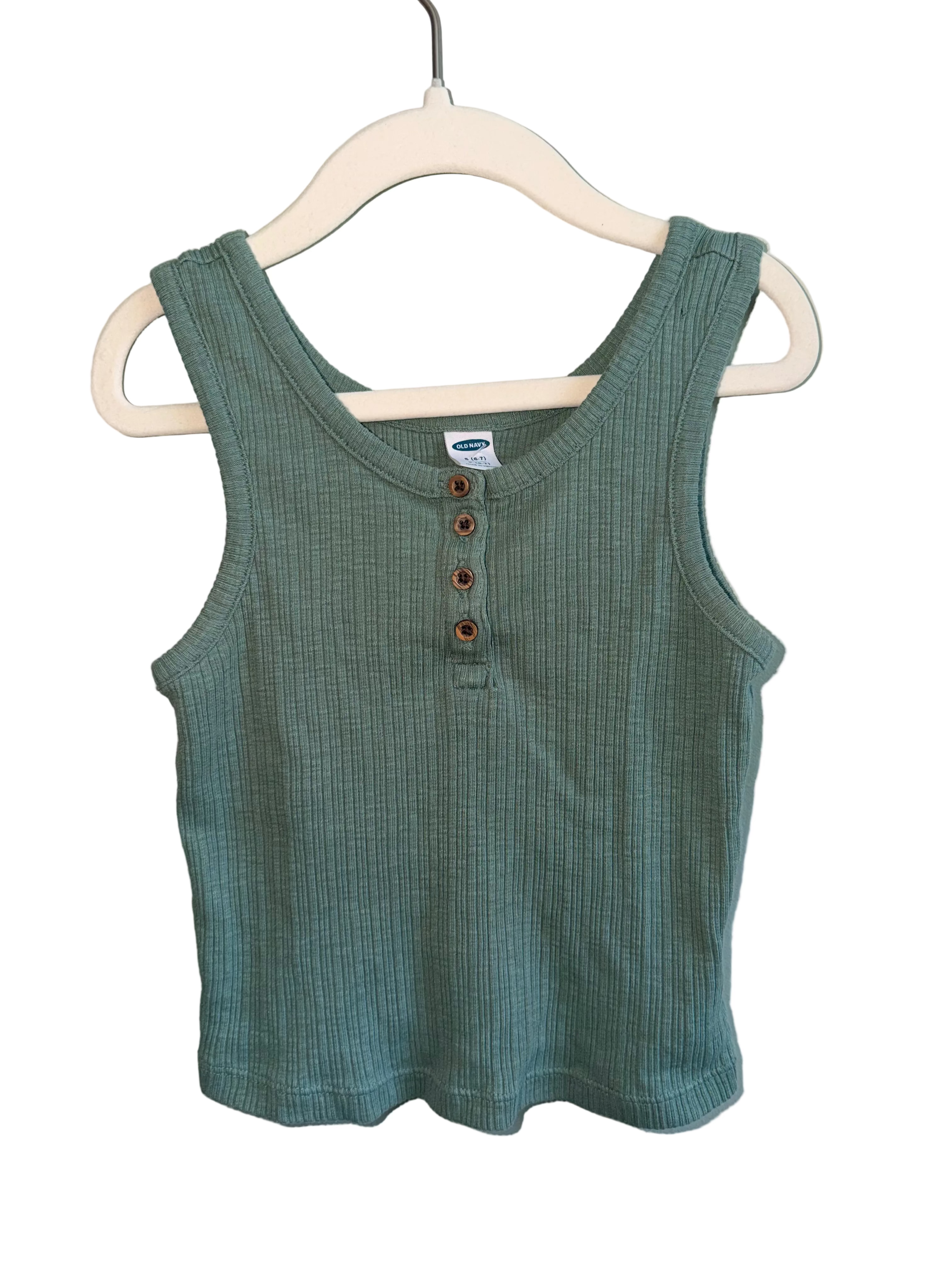 Old Navy Ribbed Henley Tank – Sage Green – Size 6/7