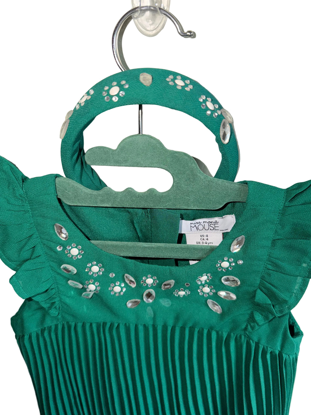 Emerald Green Pleated Dress & Matching Headband - 4T