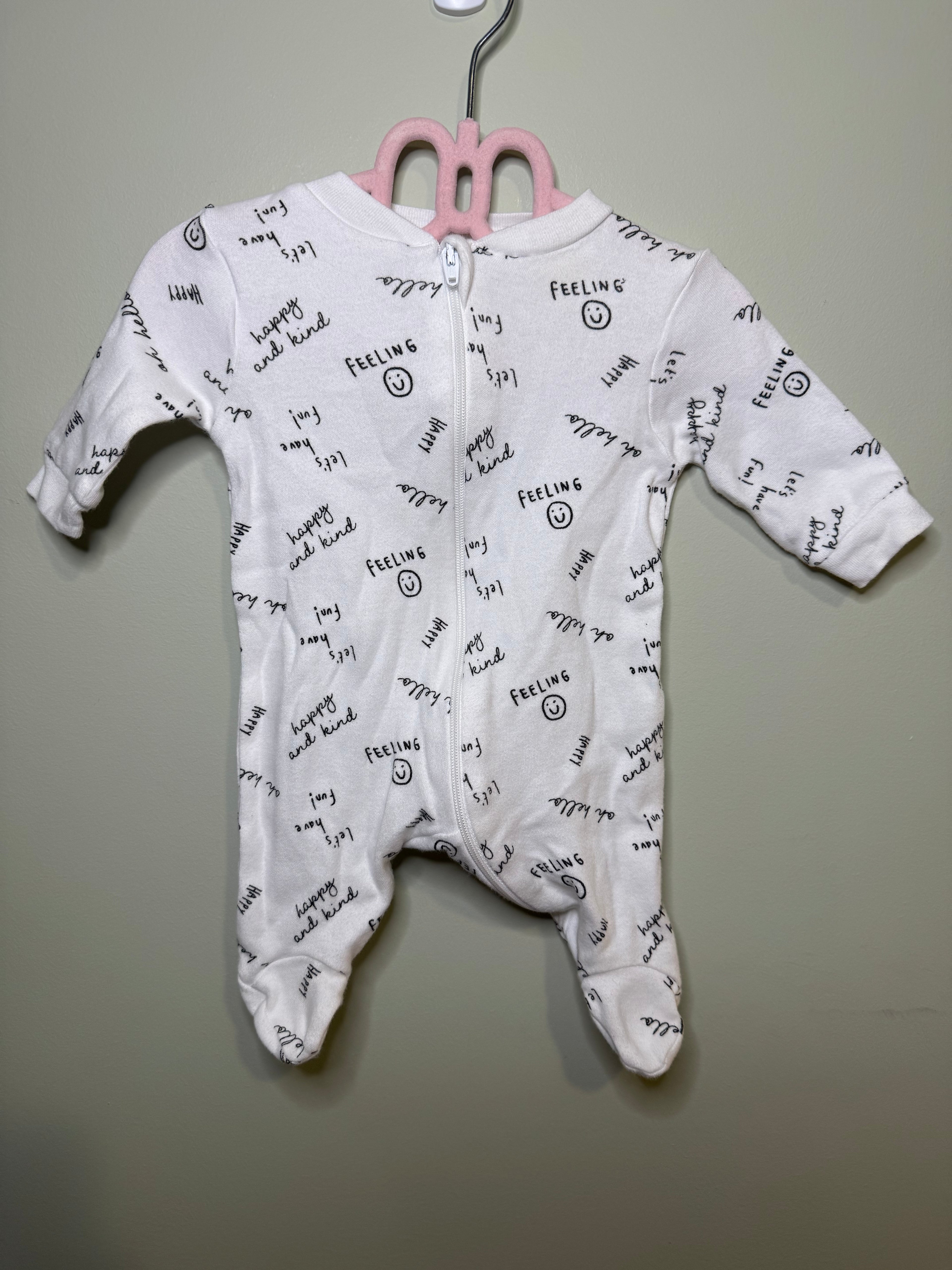 George Newborn Zipper Sleeper – White with Black Writing Pattern