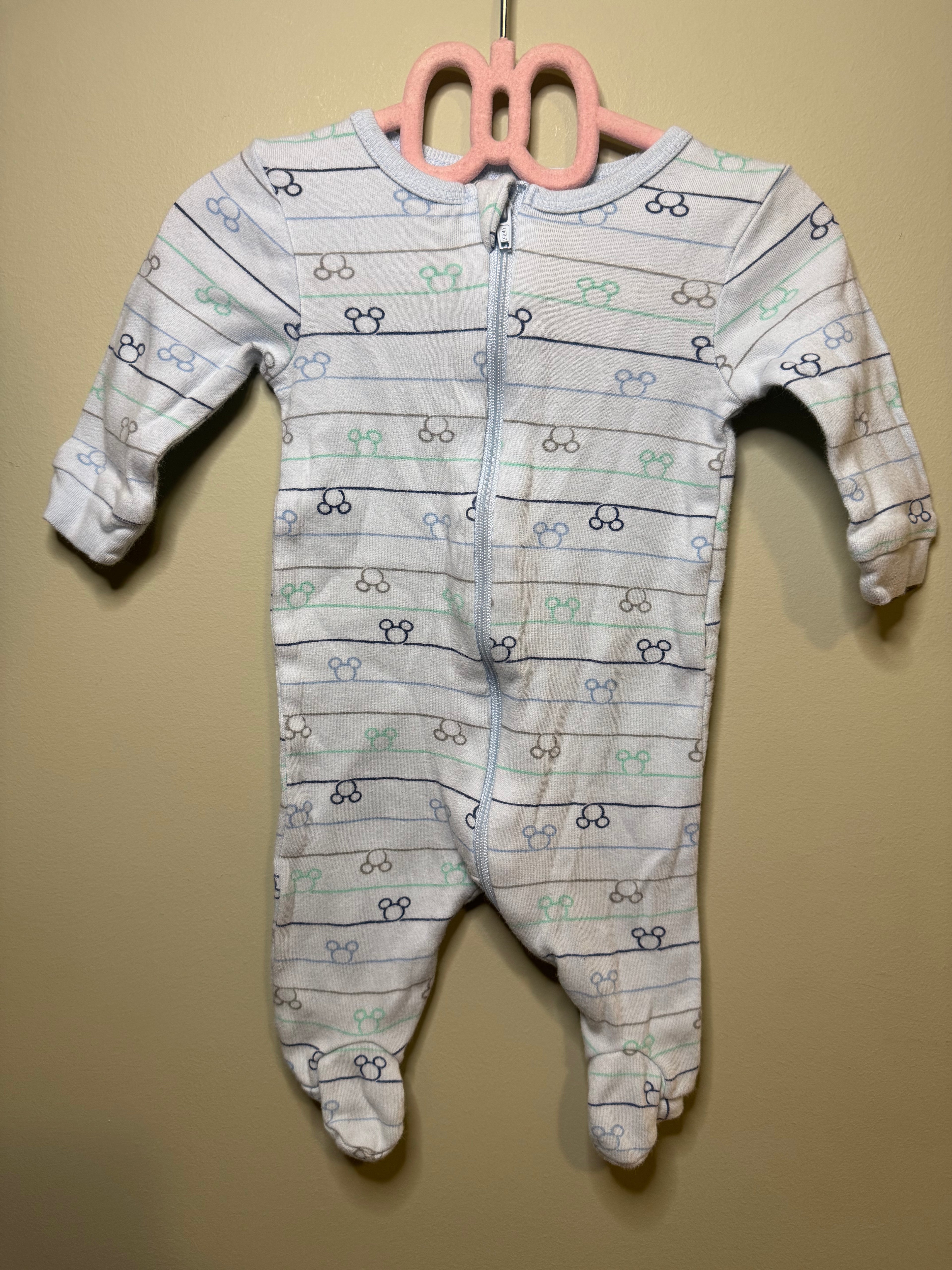 Disney Baby Newborn Sleeper – Blue Striped – Mickey Mouse Ears Theme – Zipper Closure