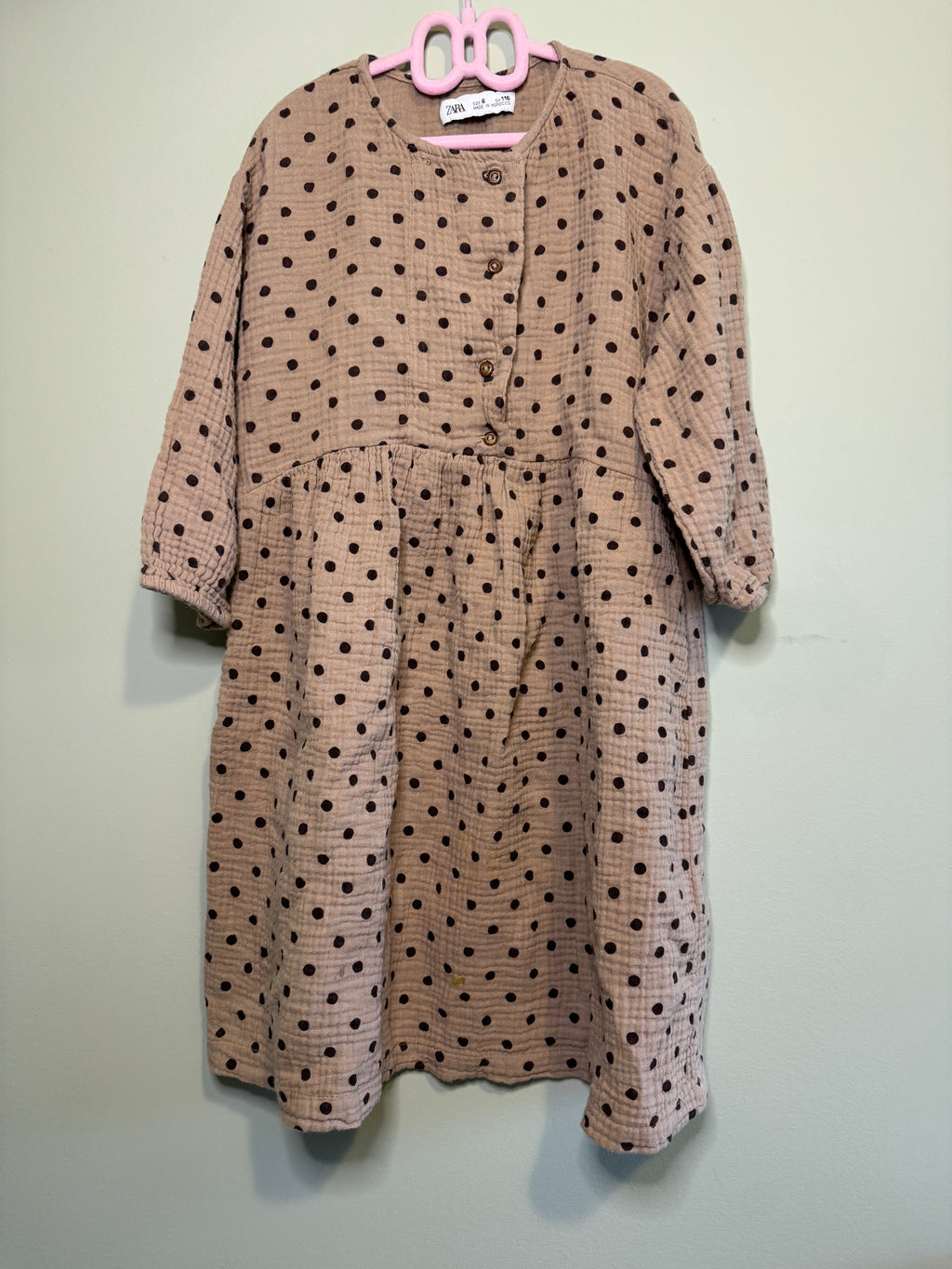 Zara Girls Long Sleeve Polka Dot Dress – Size 6