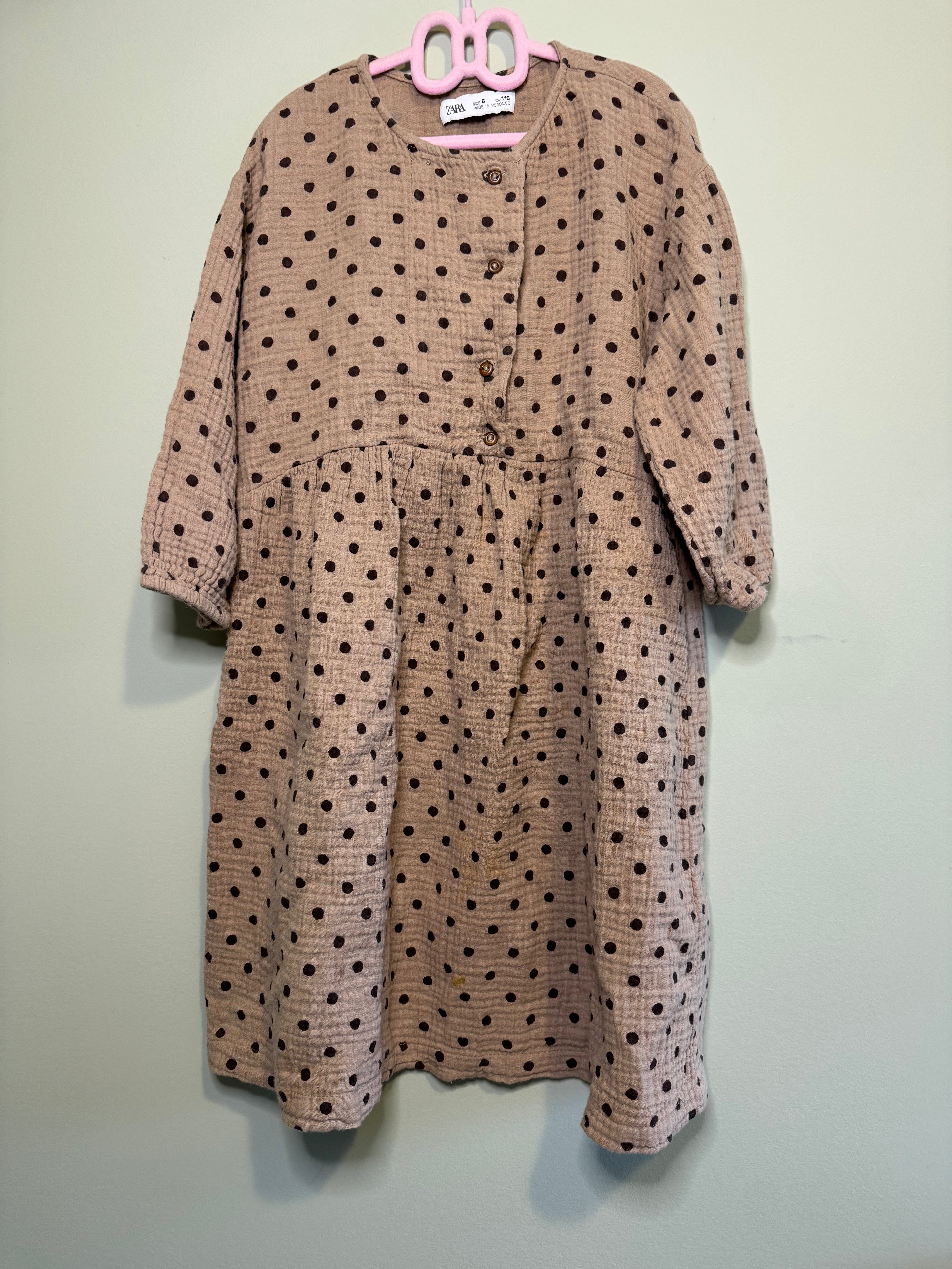 Zara Girls Long Sleeve Polka Dot Dress – Size 6