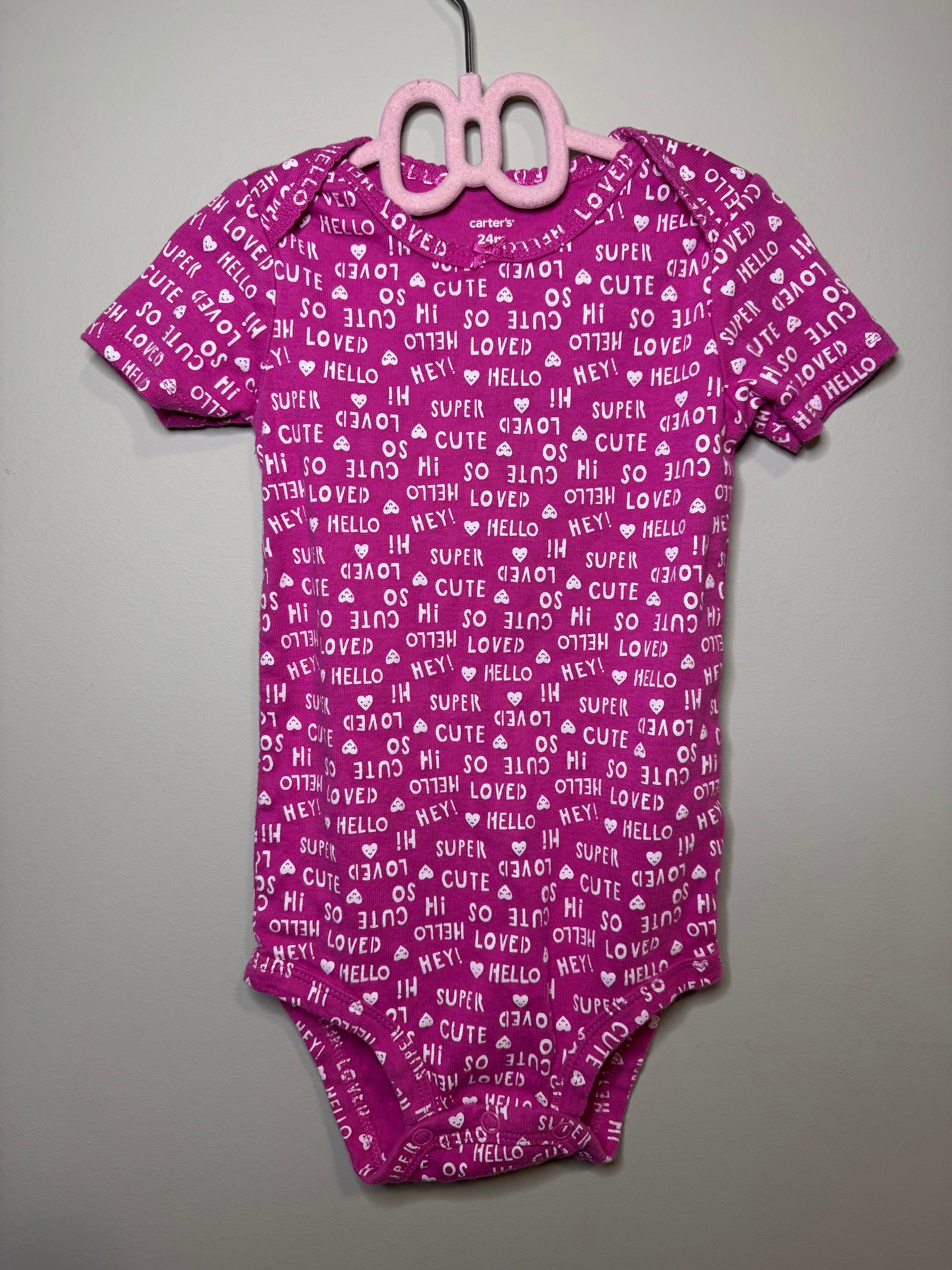 Carter’s Short Sleeve Onesie – 24 Months, Pink with White Writing