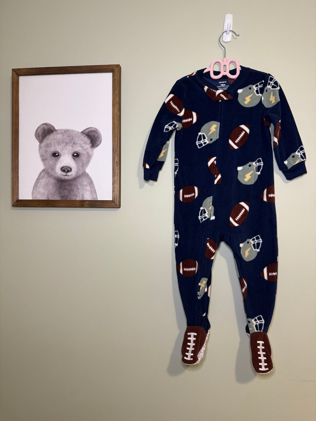 Carter’s – Footed Zipper Sleeper (Football Print, Navy) – 18M