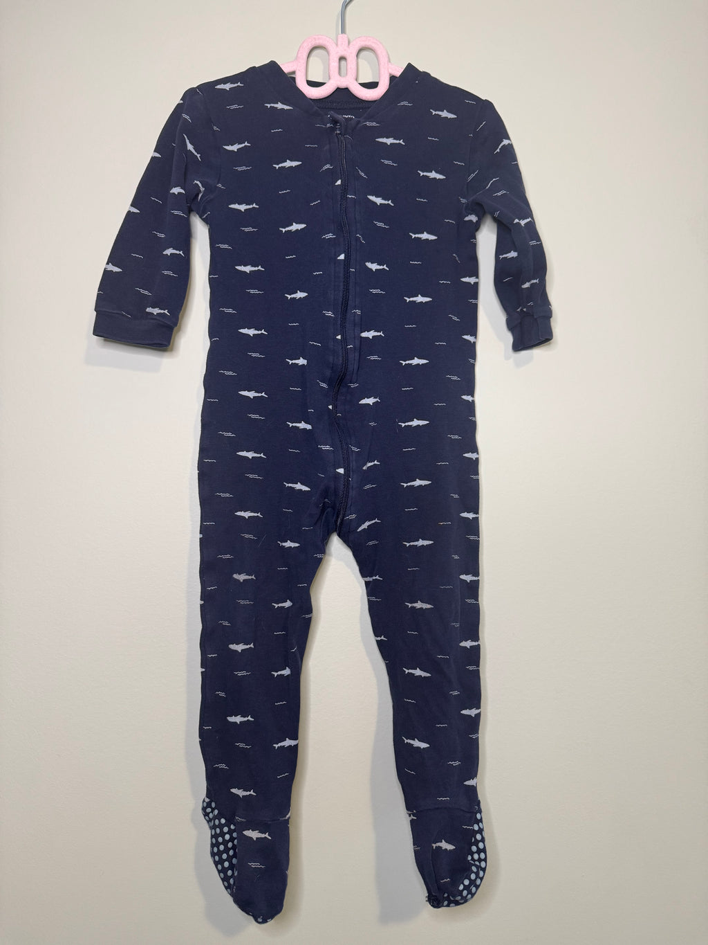 George – Footed Zipper Sleeper (Fish Print) – 12–18M