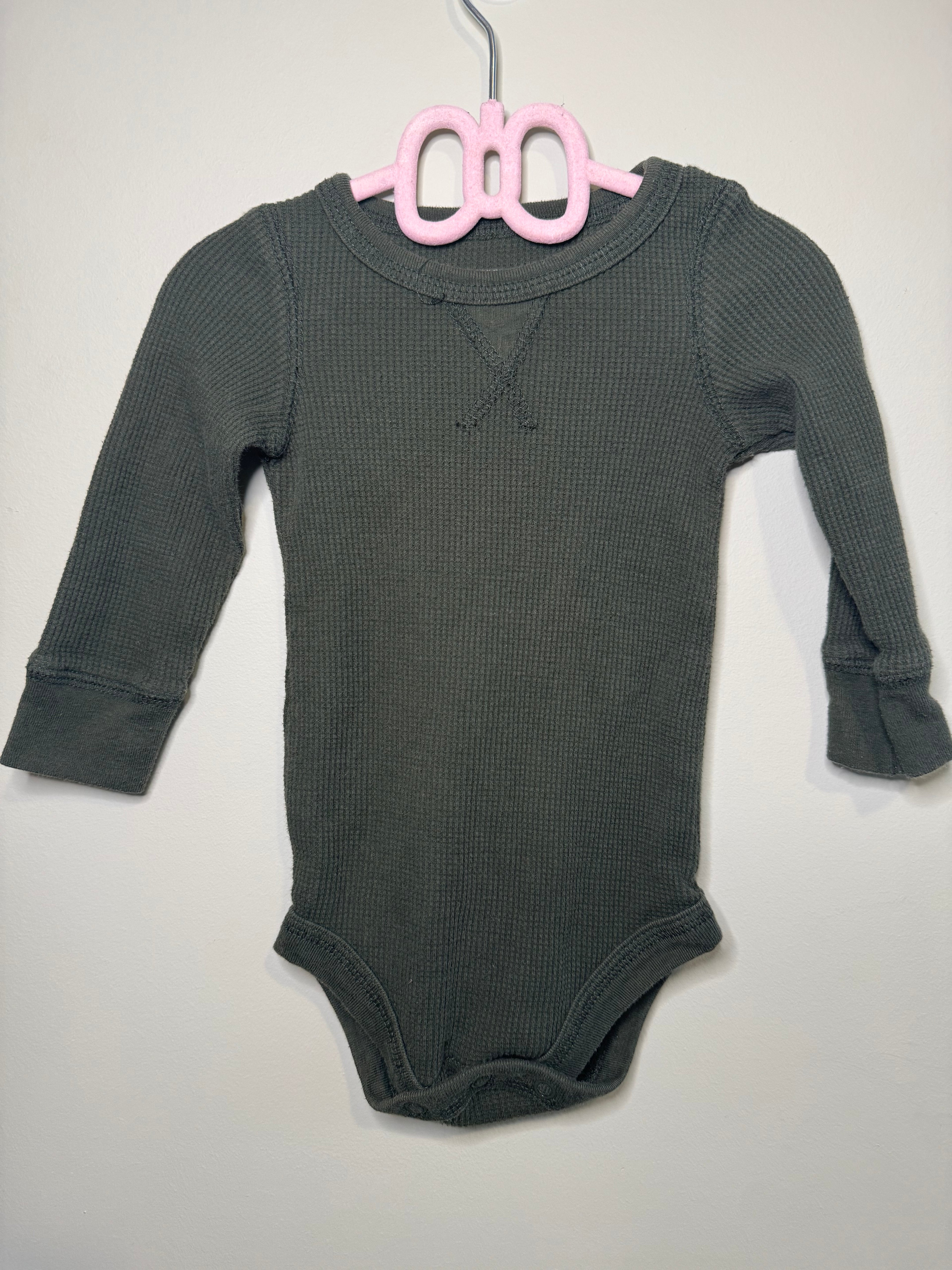 George – Waffle Knit Long Sleeve Onesie (Green) – 6–12M