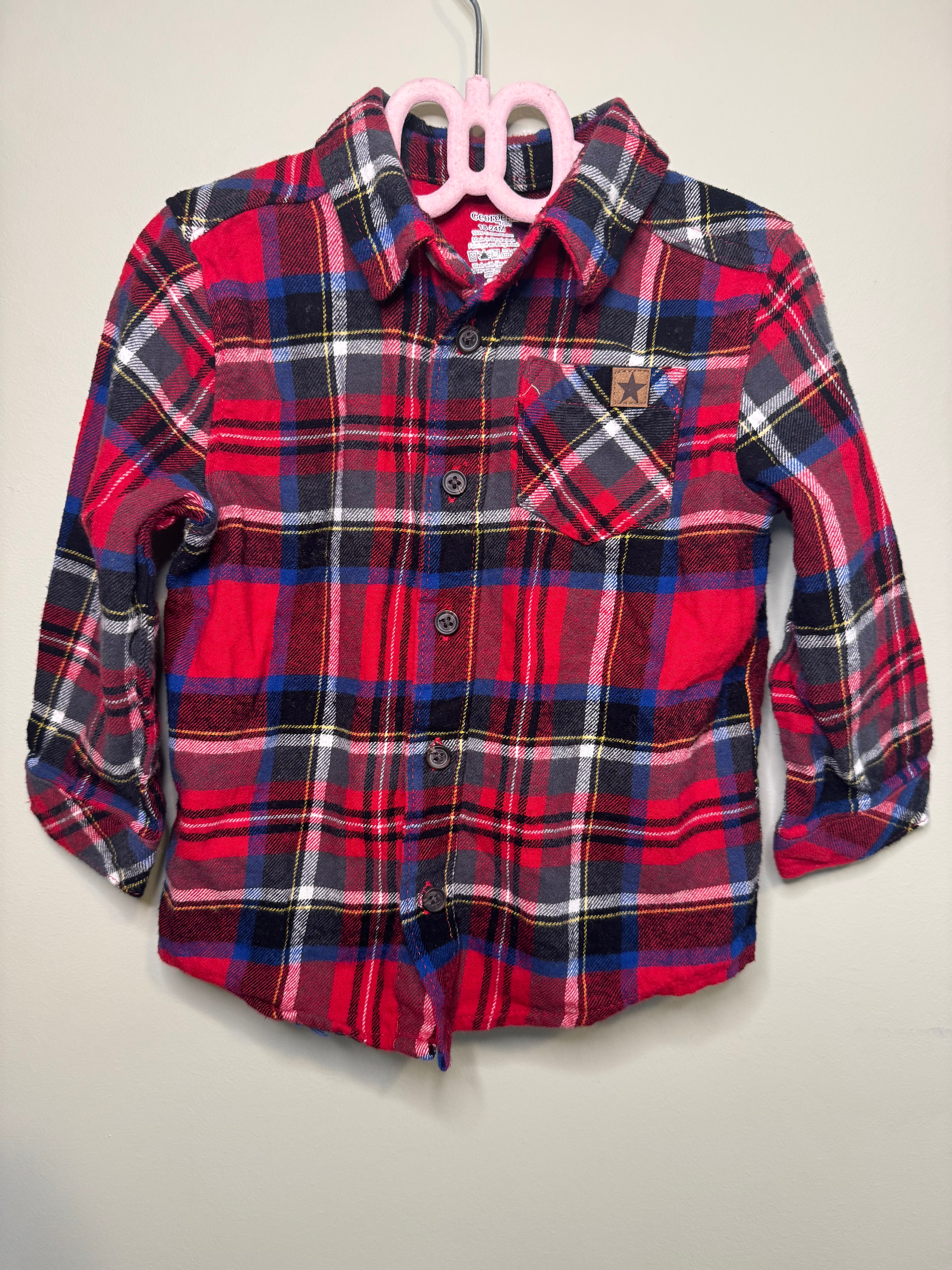 George – Long Sleeve Button-Up Shirt (Plaid) – 18–24M