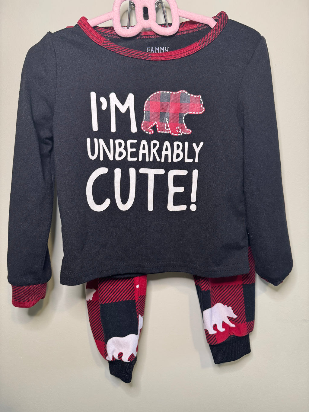 2-Piece Pajama Set (Plaid & Bear Print) – 12–18M