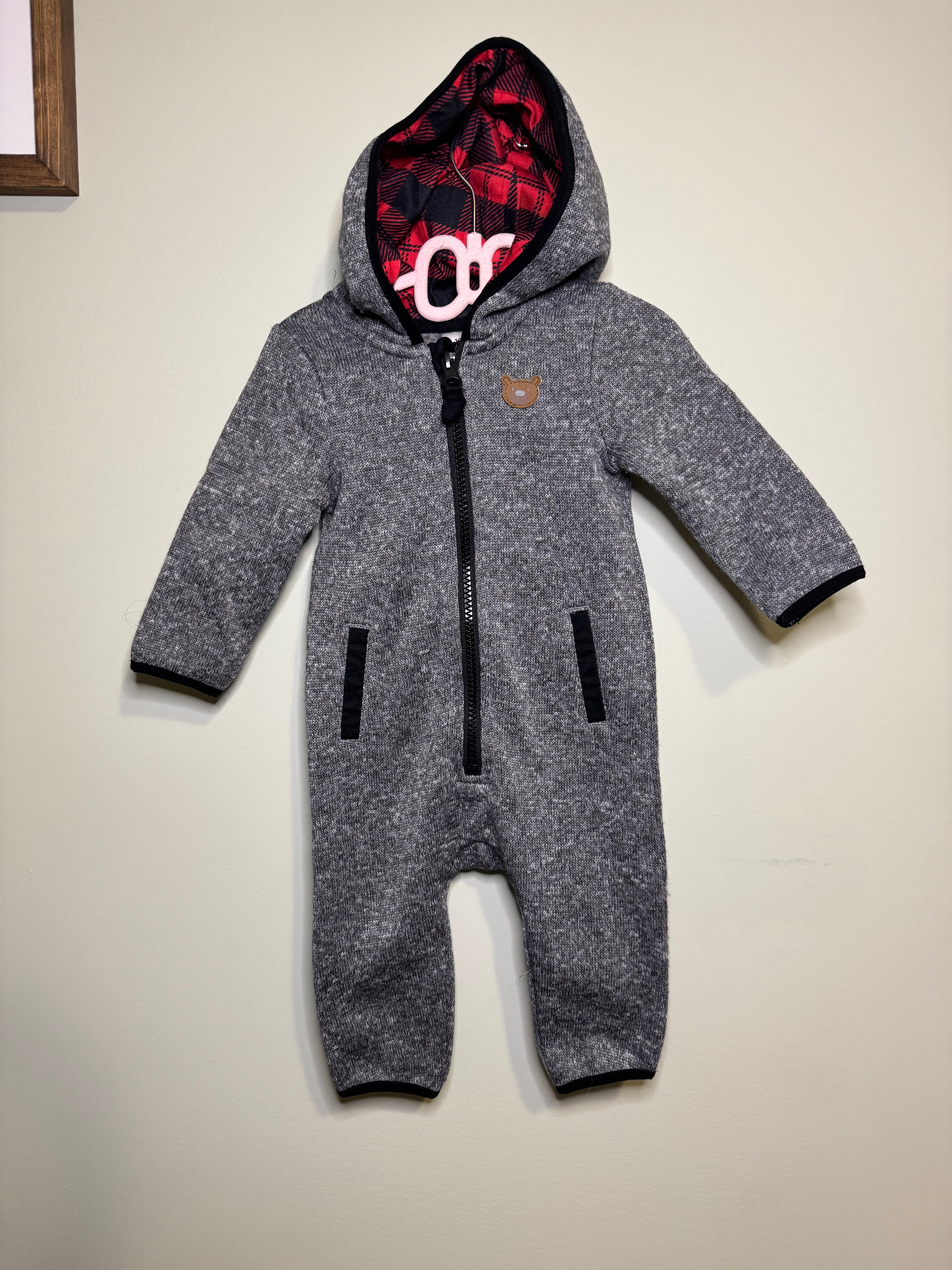George – Hooded Zip-Up One-Piece Suit (Grey) – 6–12M