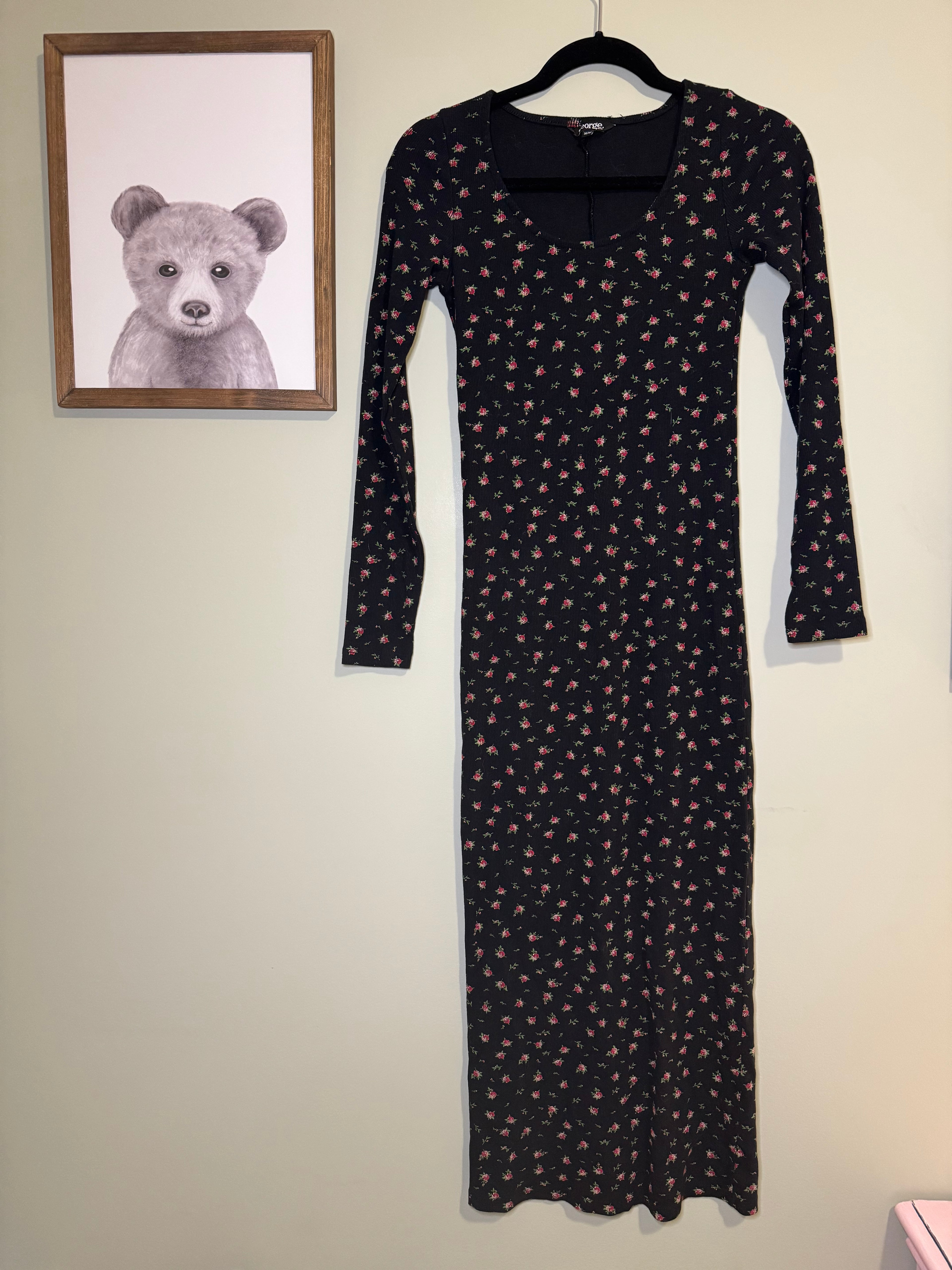 George – Floral Ribbed Long Sleeve Dress – M