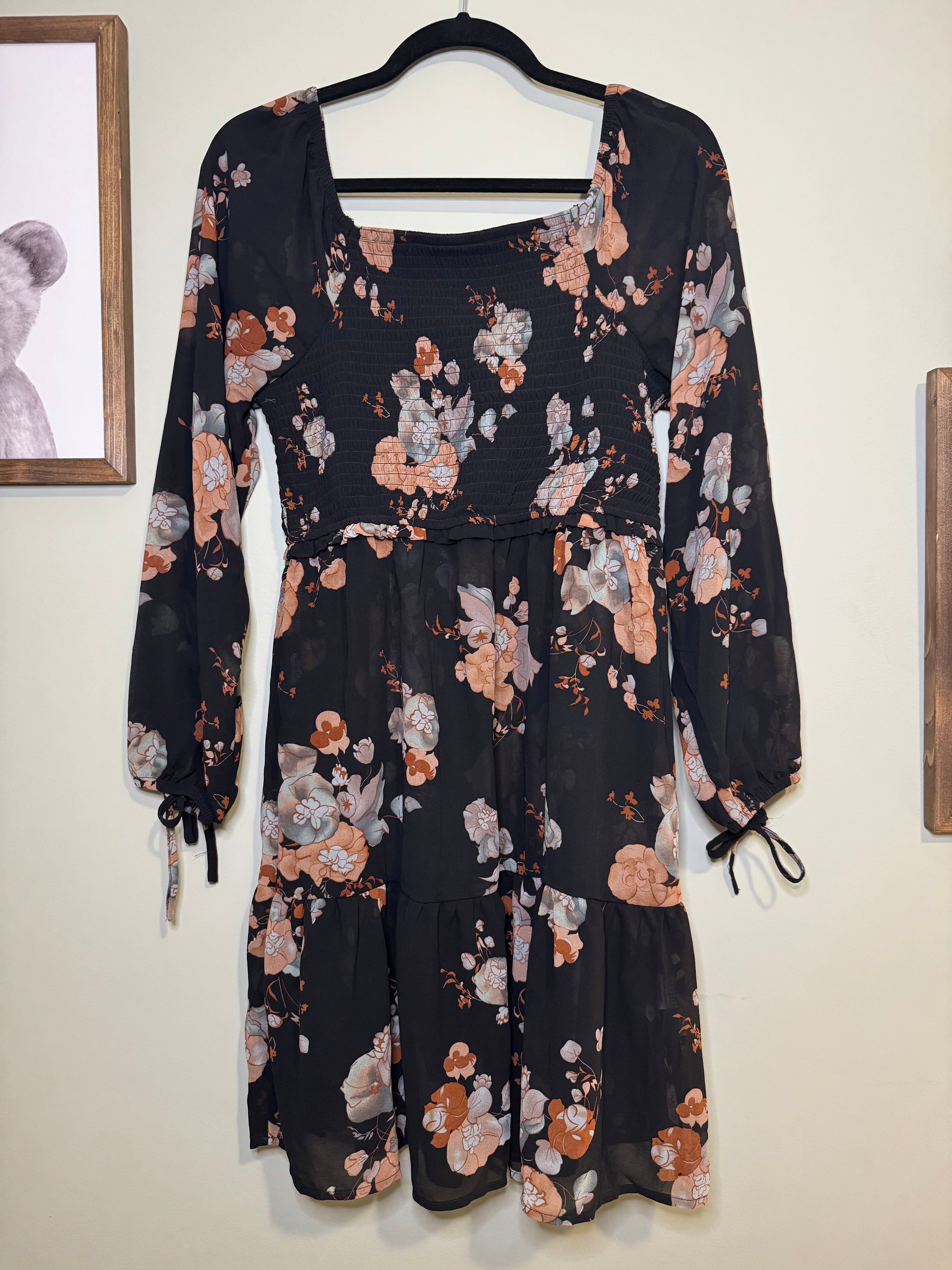 Devoted – Floral Smocked Long Sleeve Dress – S