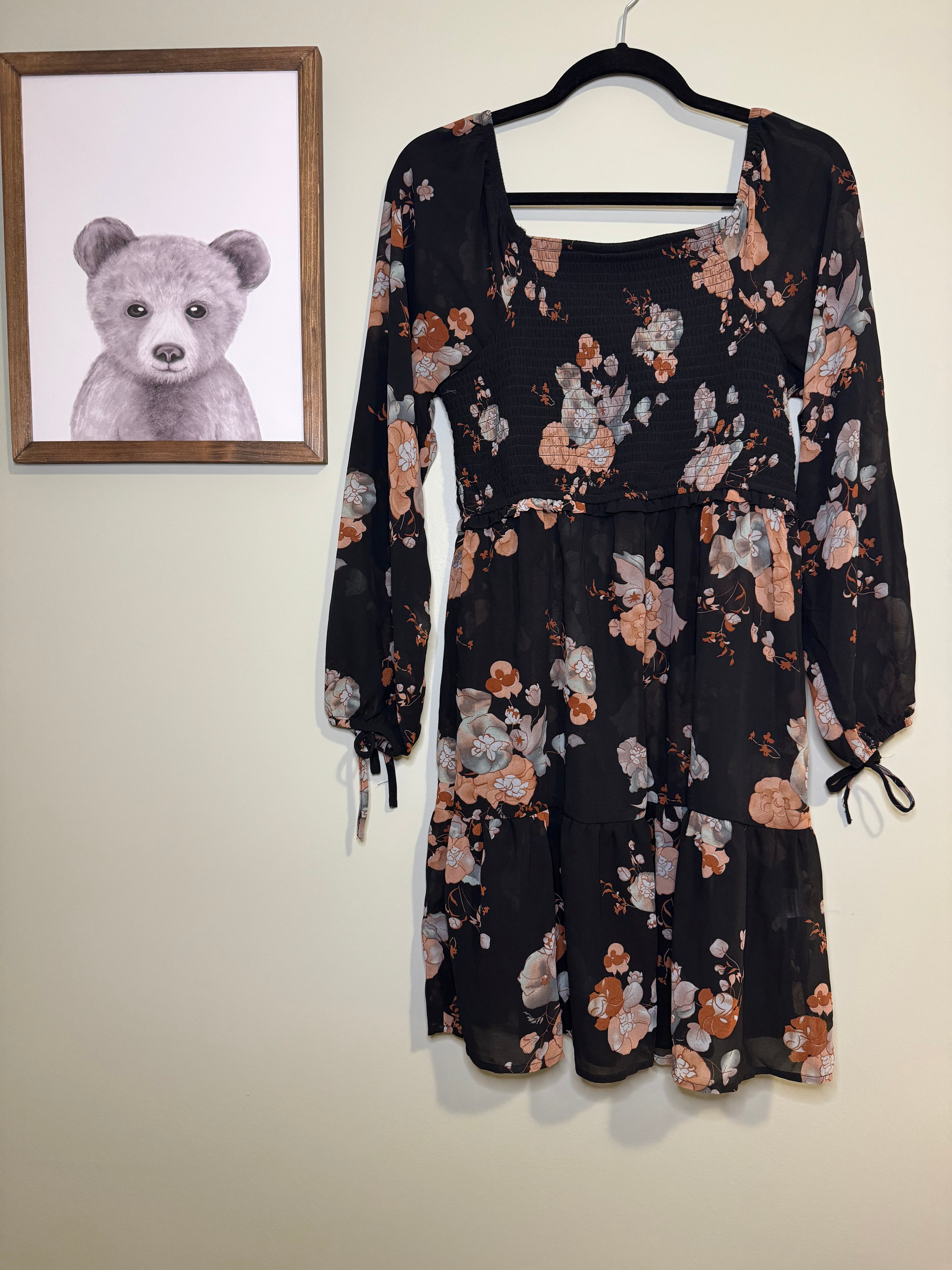 Devoted – Floral Smocked Long Sleeve Dress – S