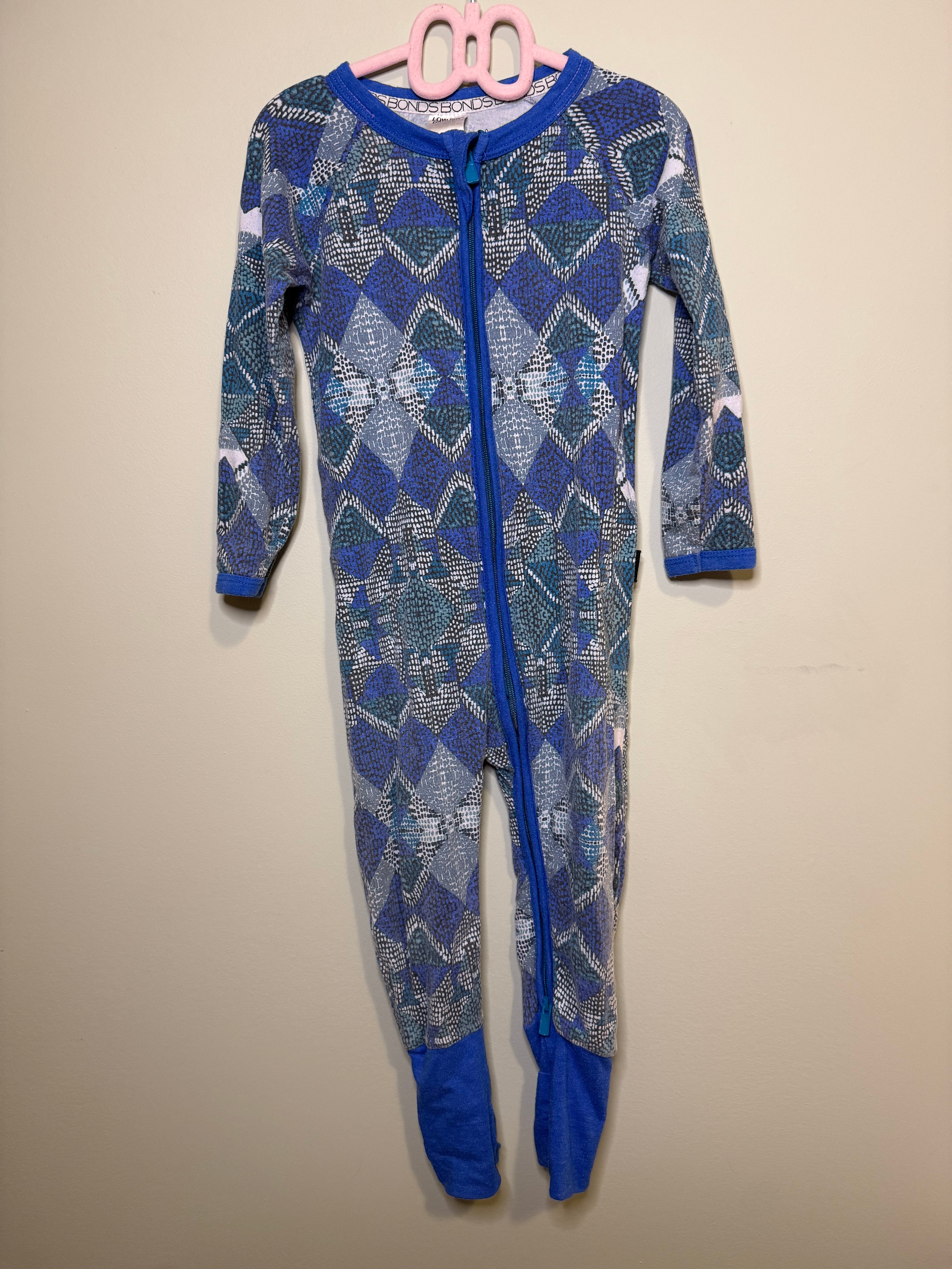 Bonds – Wondersuit Zip Romper (Blue Geo Print) – 12–18M
