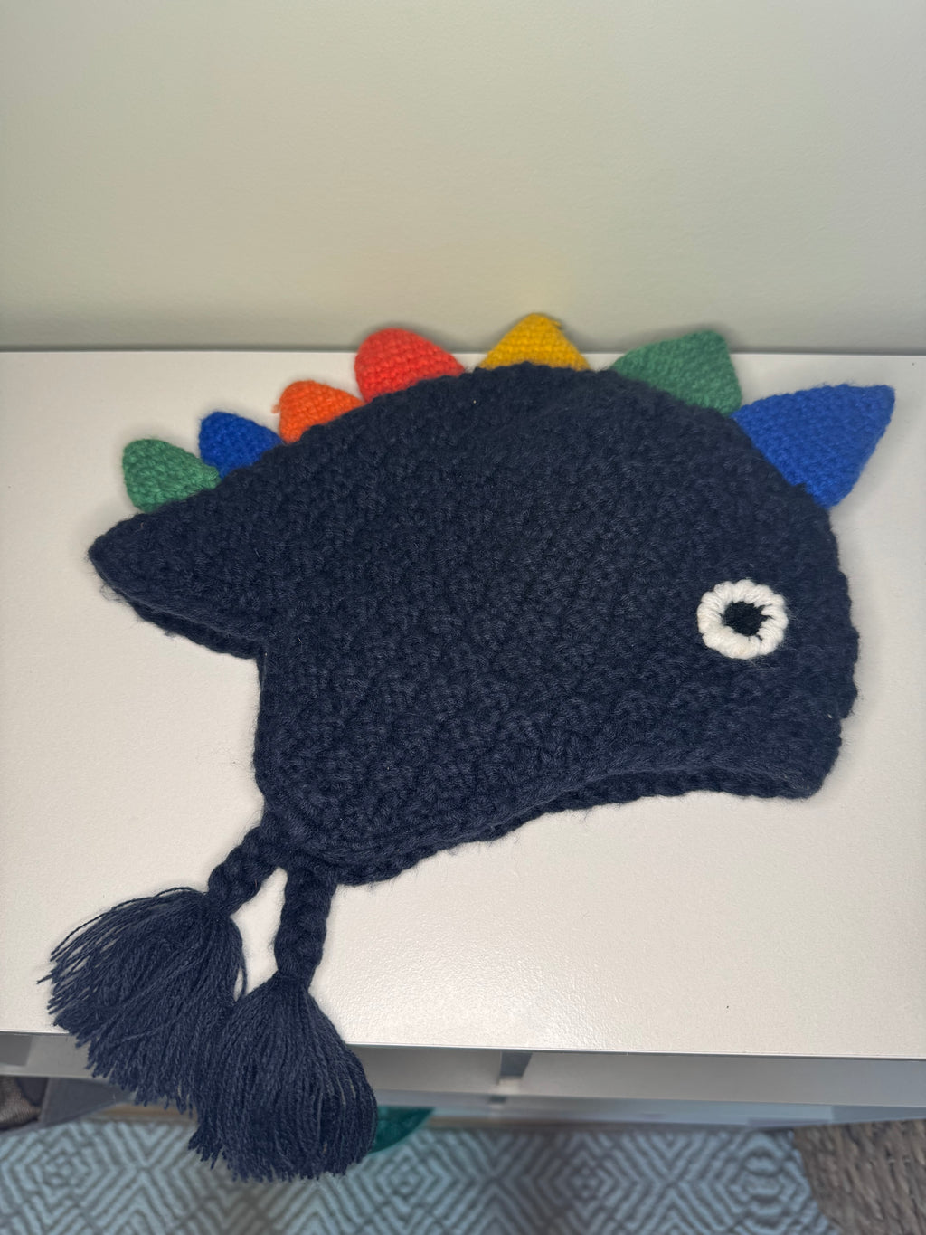 Hand Knit Dinosaur Hat – Navy – Toddler Size
