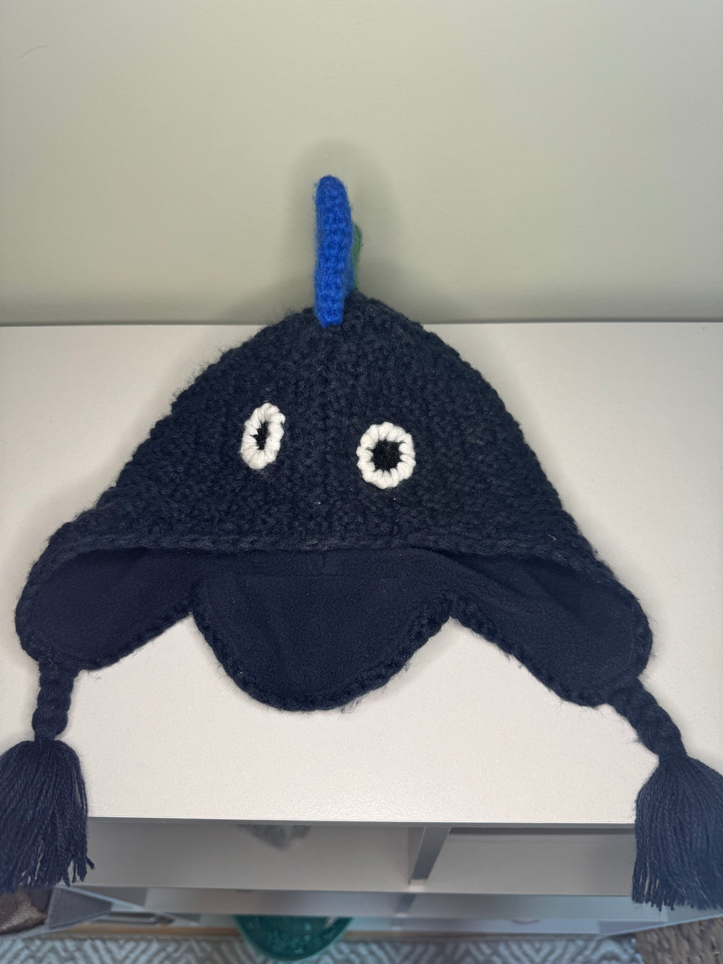 Hand Knit Dinosaur Hat – Navy – Toddler Size