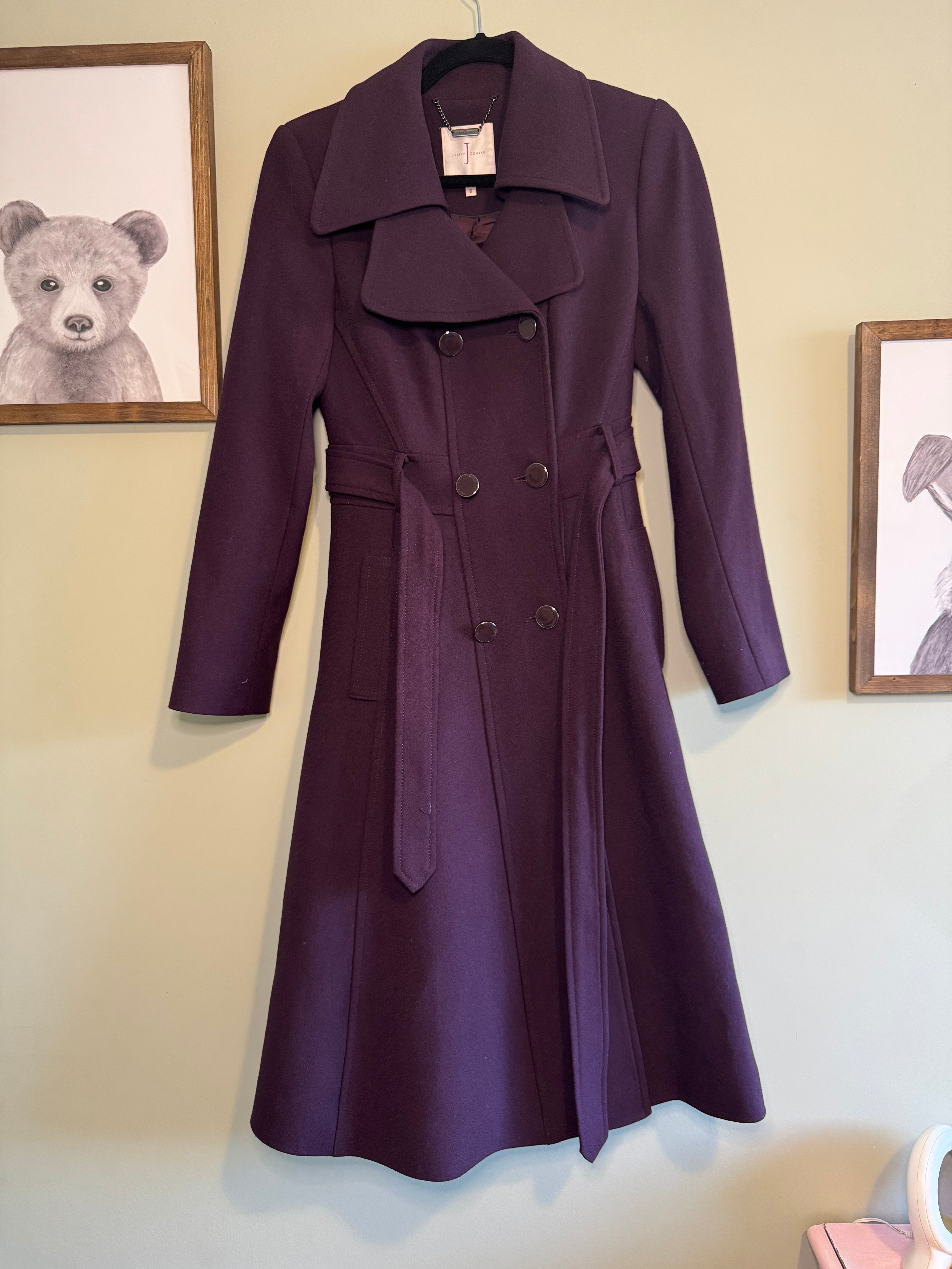 Jasper Conran – Plum Wool Blend Wrap Coat – Size 4 Women's