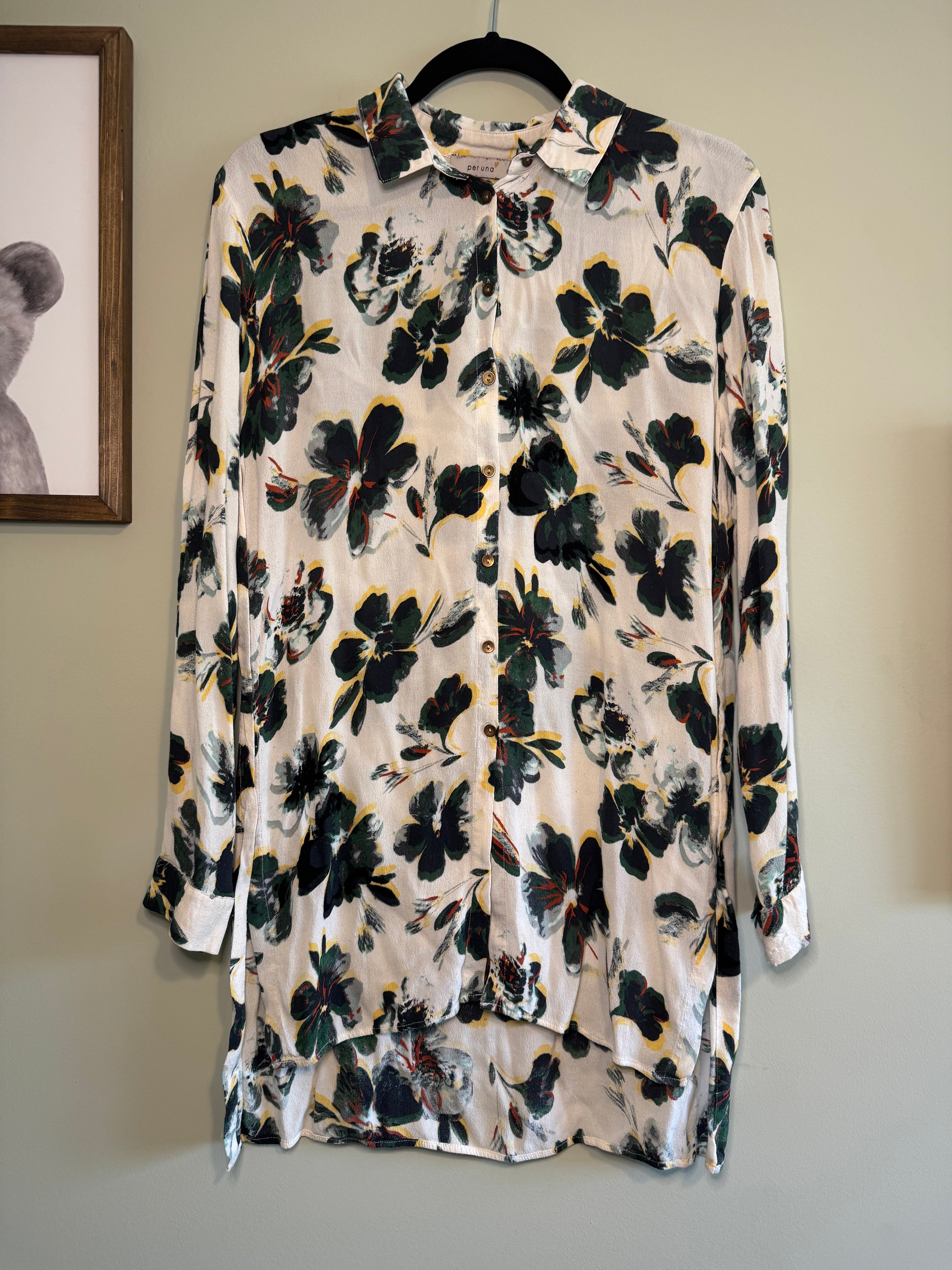 M&S – Floral Button-Up Tunic Blouse – Size 6 Women's
